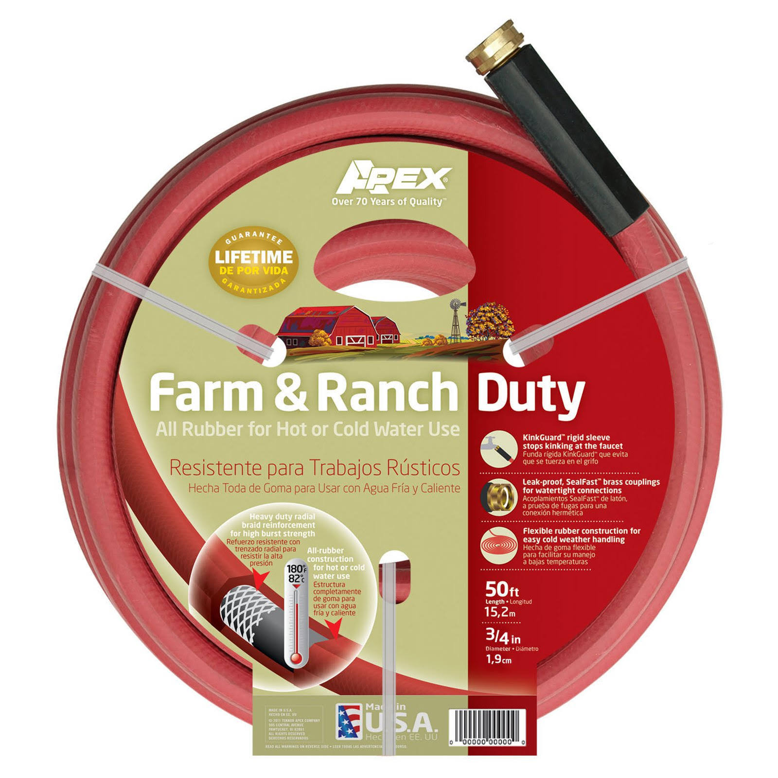 Teknor Apex Farm and Ranch Duty All Rubber Hose - Ranch Hot, 3/4" x 50'