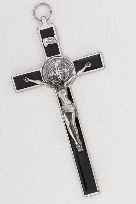 Silver Tone St. Benedict Enameled Wall Crucifix 8” (Color Variants)