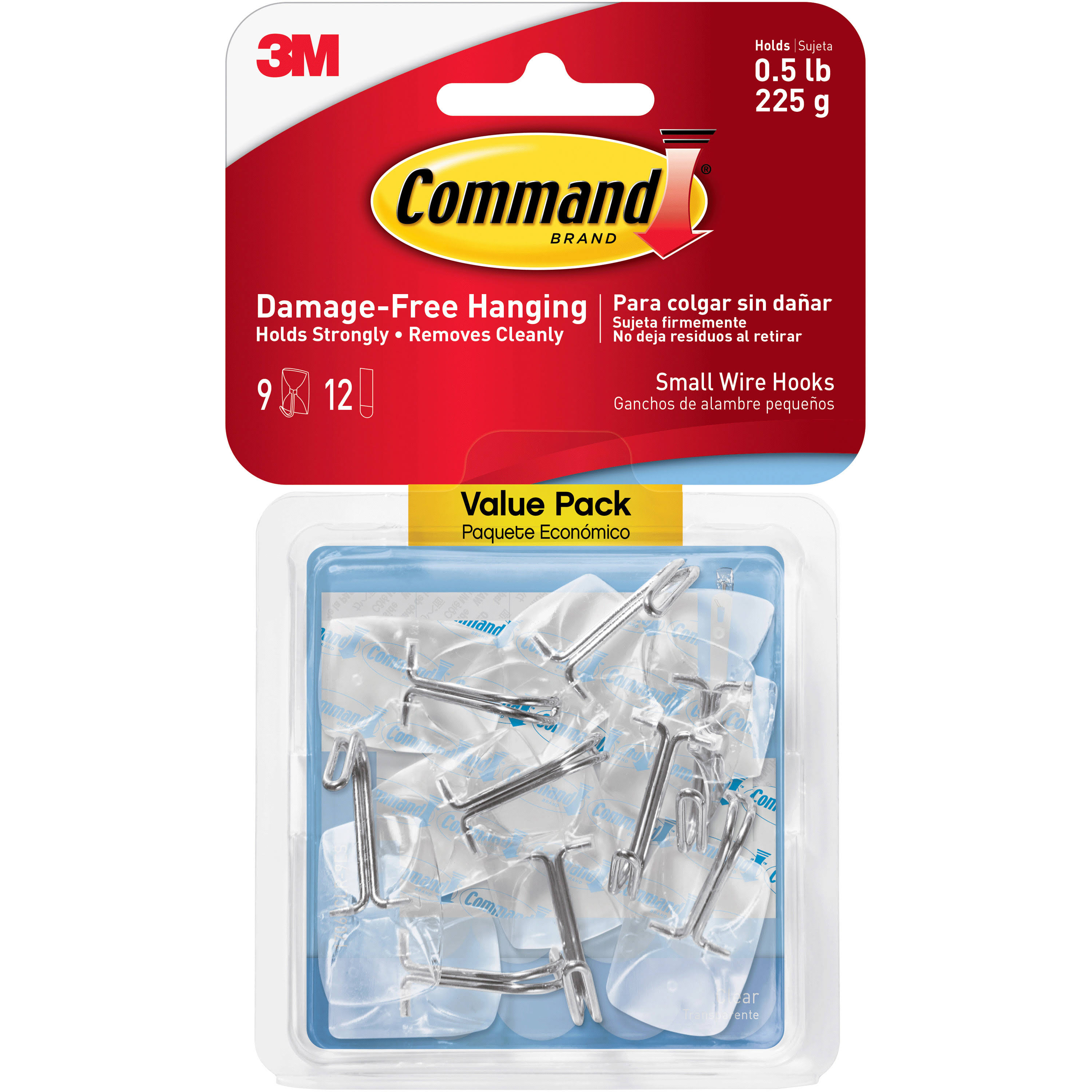 3M Command Wire Adhesive Hooks with Strips - Clear, Small, 21 ct