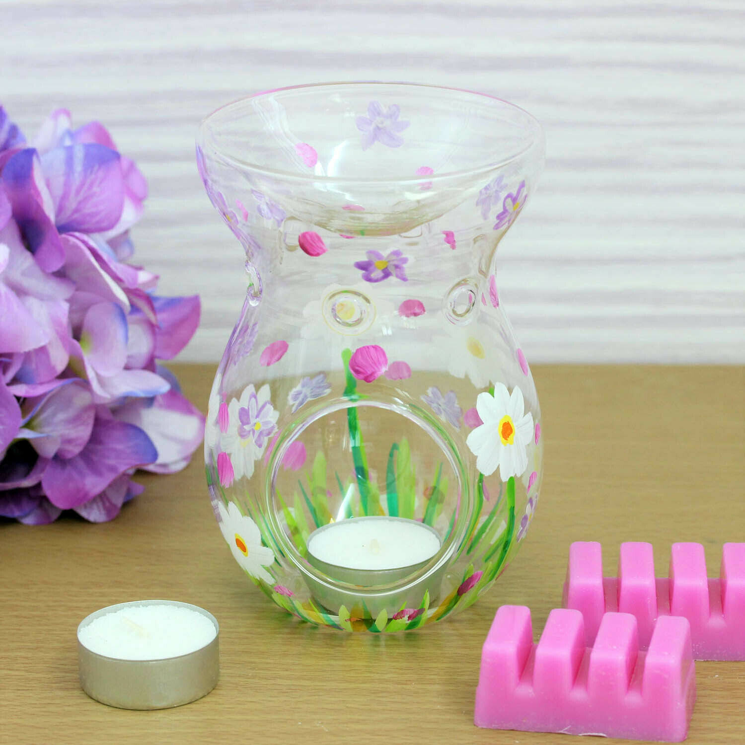 Glass Oil Burner Wax Warmer Tealight Holder Daisies Flowers