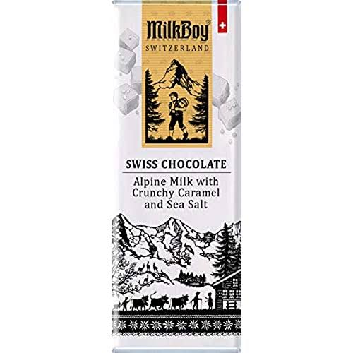 Milkboy Finest Swiss Alpine Milk Chocolate with Crunchy Caramel & Sea Salt Snack Size 1.4 oz. Bar