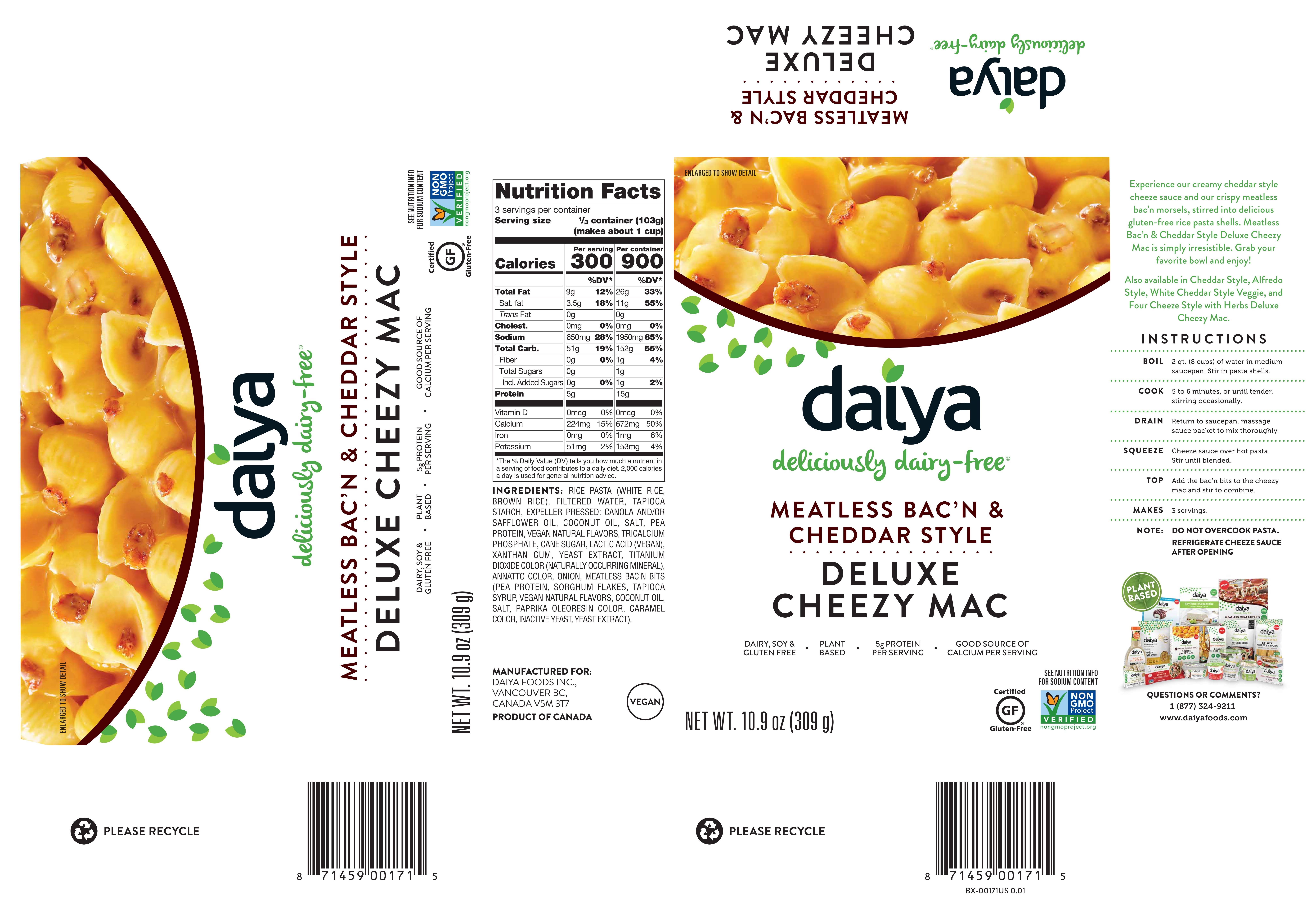 Daiya Meatless Bac'n and Cheddar Style Deluxe Cheezy Mac - Dairy Free