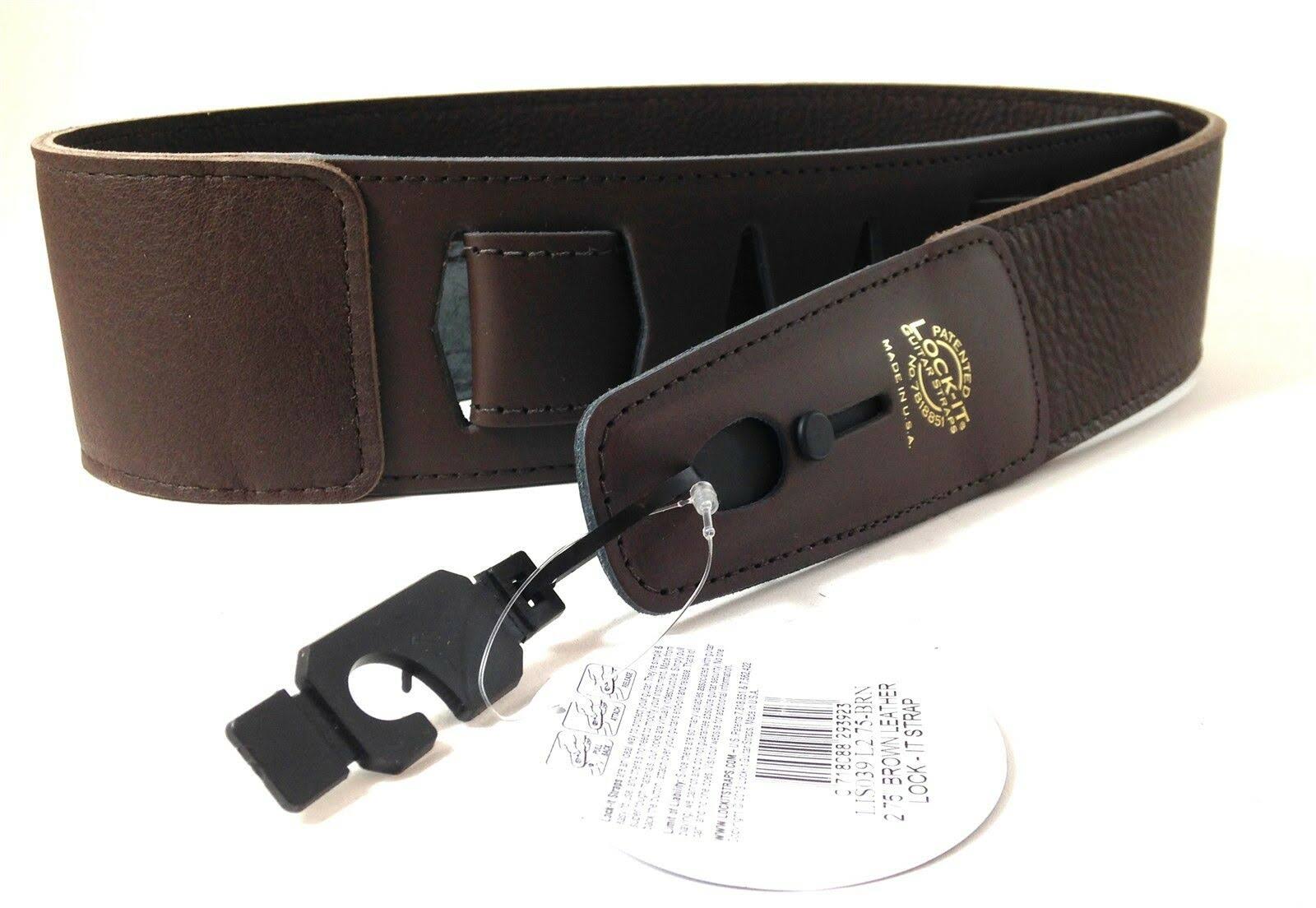 Lock-It Soft Leather Patented Locking Technology Guitar Strap - Brown, 2-3/4in