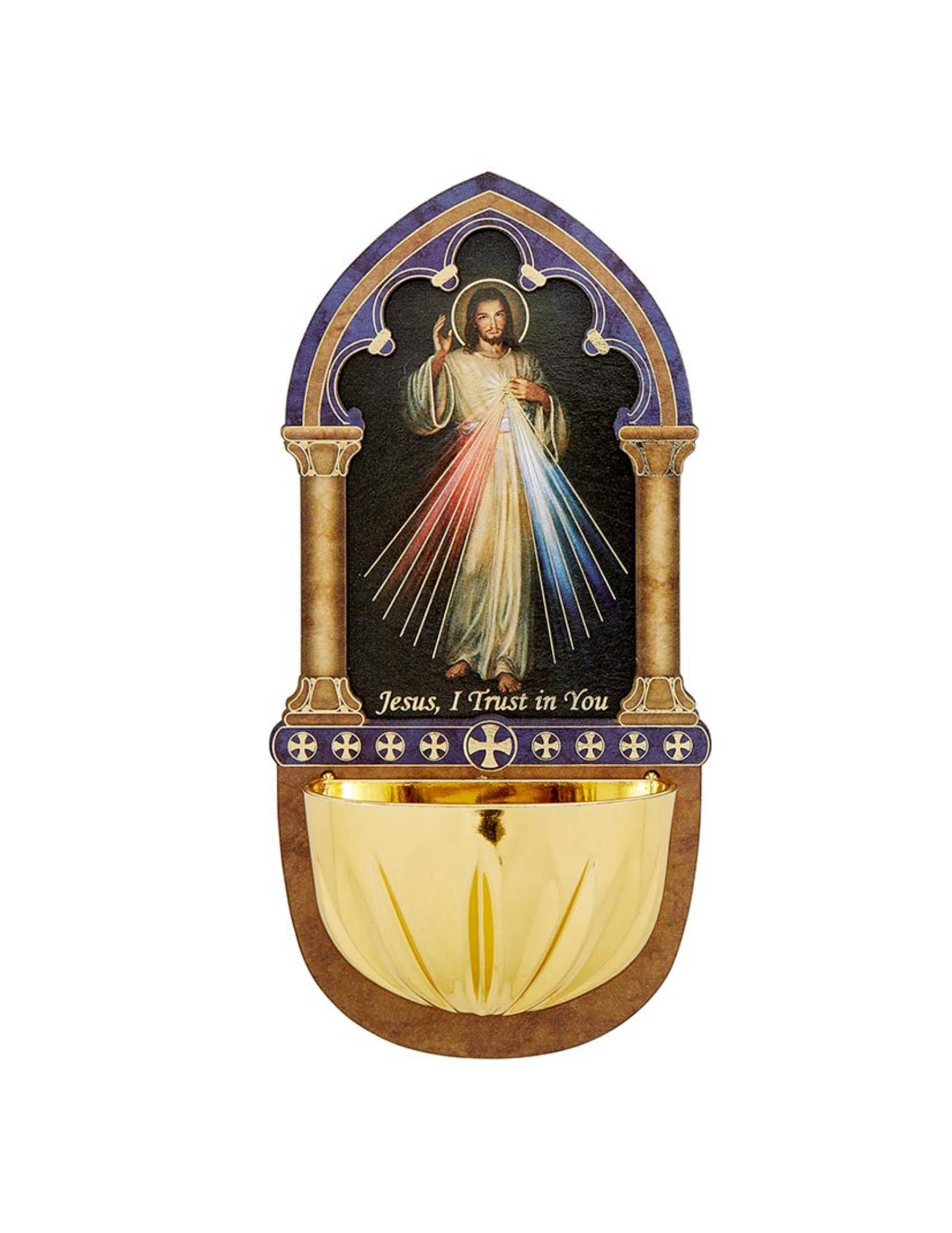 Bk-12238 Lasered Wood Holy Water Font - Divine Mercy