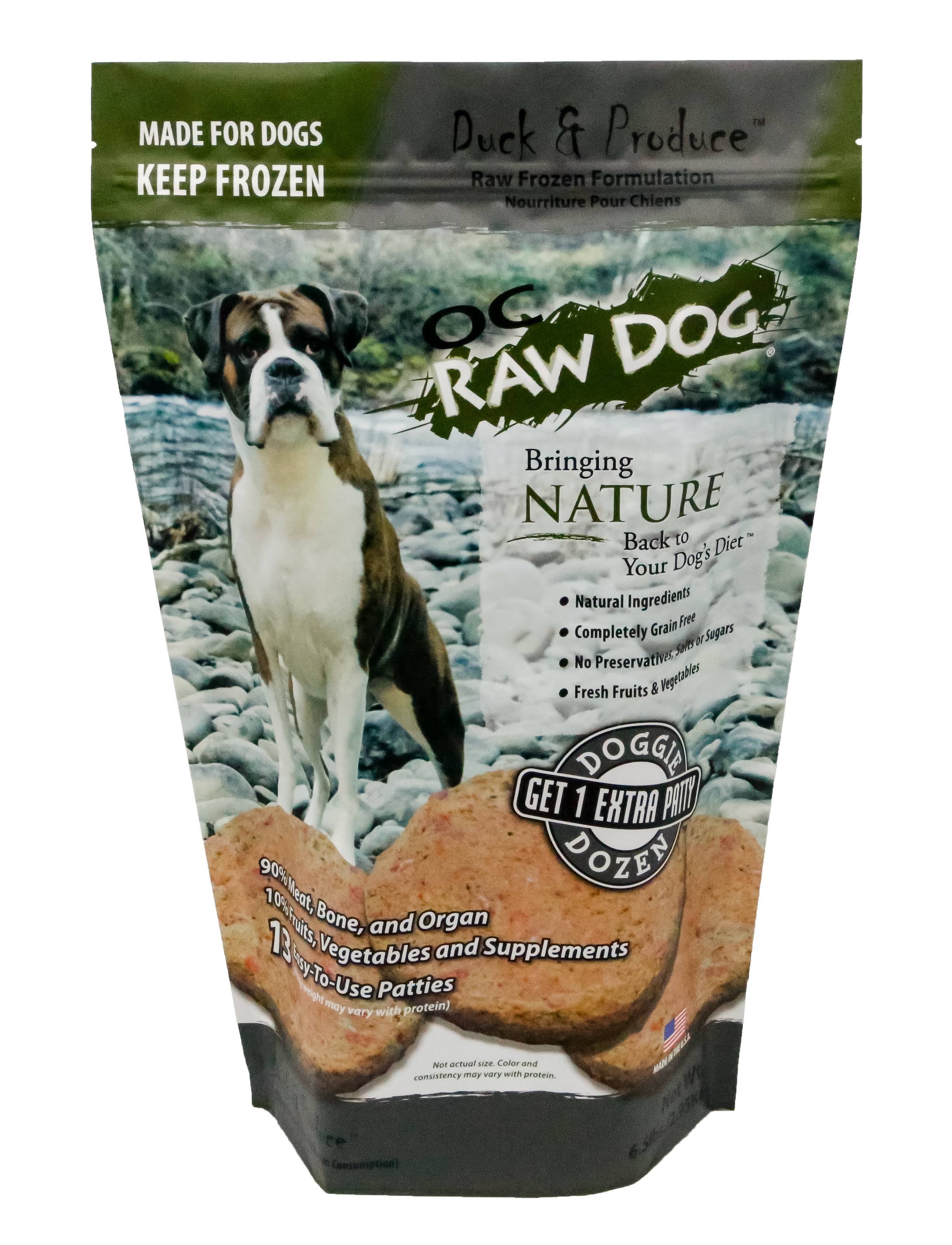 OC Raw Frozen Duck & Produce Patties Dog Food - 6.5 lbs.