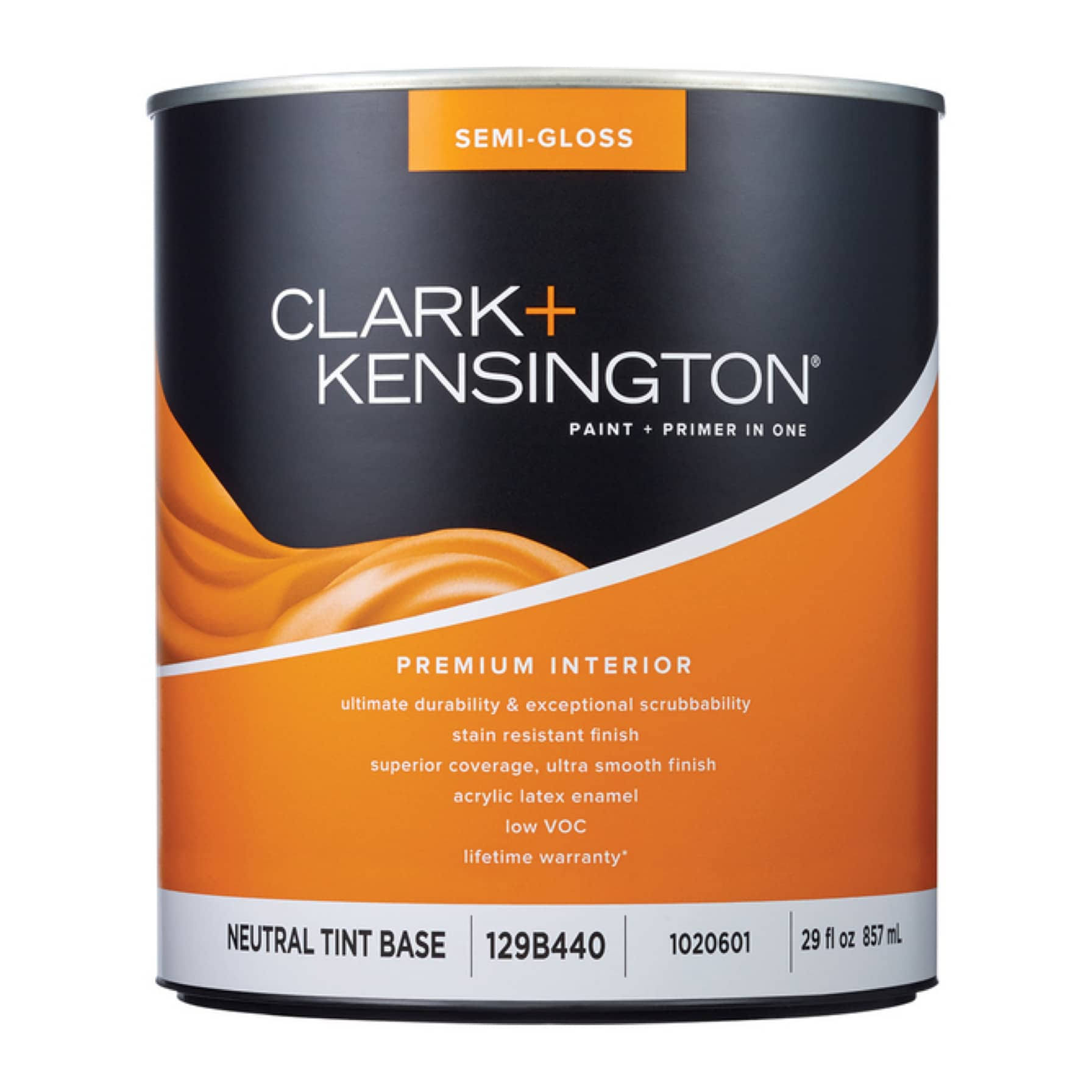 Clark+Kensington Semi-Gloss Tint Base Neutral Base Acrylic Latex Premium Paint Interior 1 qt.