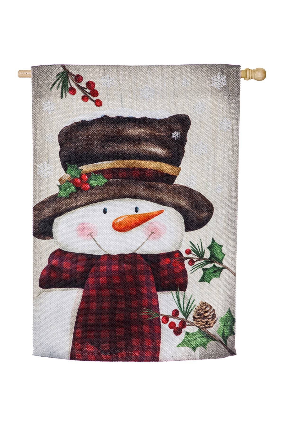 Evergreen Flag Smiling Snowman House Textured Suede Flag
