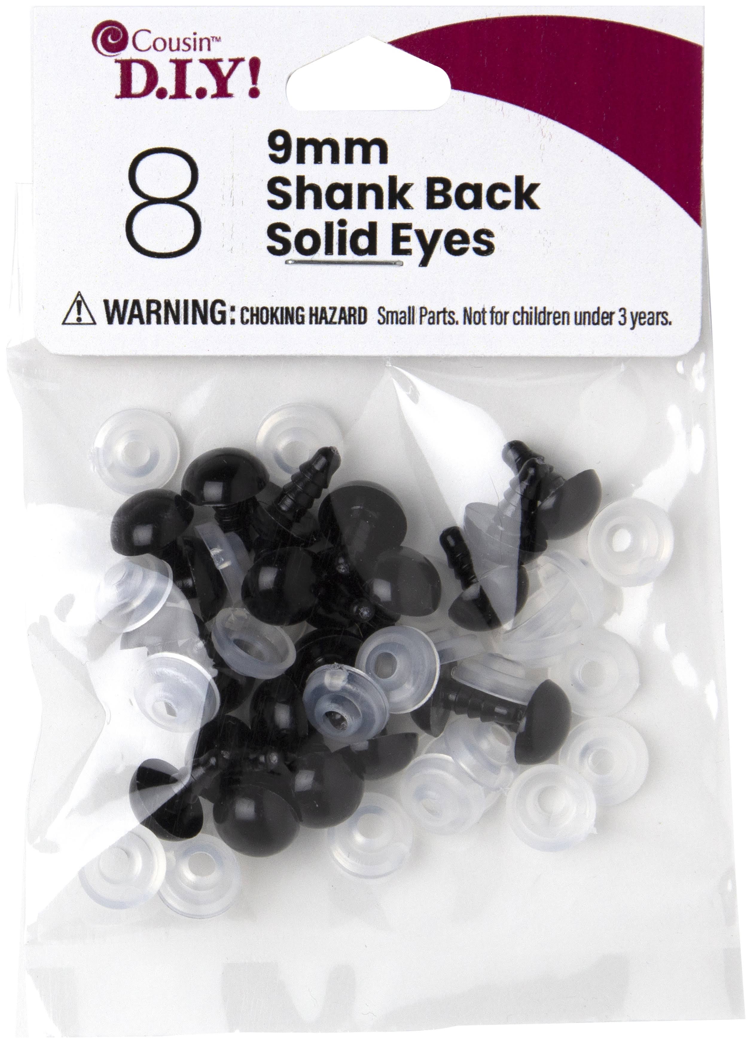 Shank Back Solid Eyes 9mm 8/Pkg Black