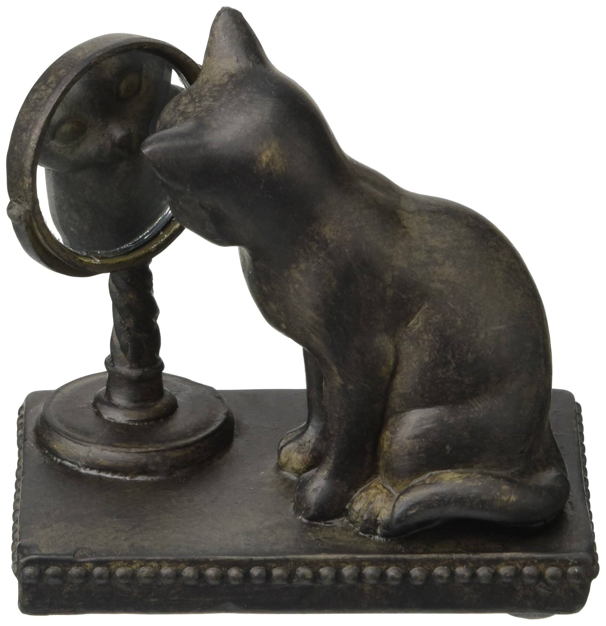 Abbott Collections AB-27-VANITY-CAT 3.5 in. Cat Gazing in Mirror Figurine Antique Black