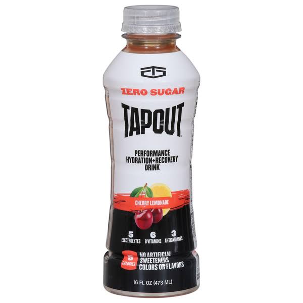Tapout Performance Hydration+Recovery Drink, Zero Sugar, Cherry Lemonade - 16 fl oz