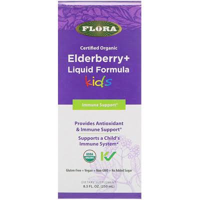 Flora, Certified Organic, Elderberry + Liquid Formula, Kids, 8.5 fl oz (250 ml)