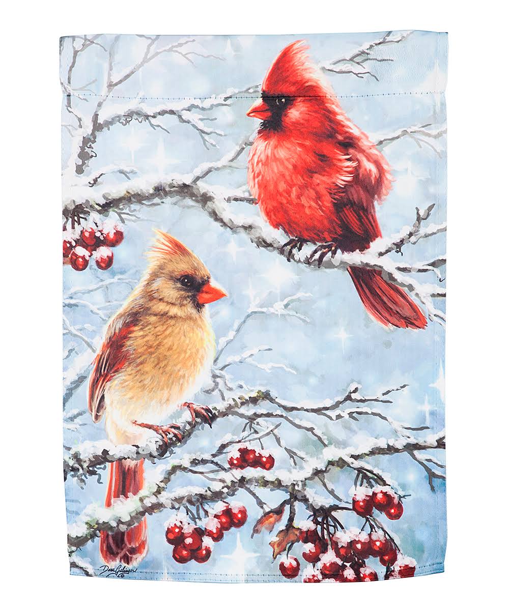Evergreen Ice Blue & Red Winter Cardinals Outdoor Flag Garden