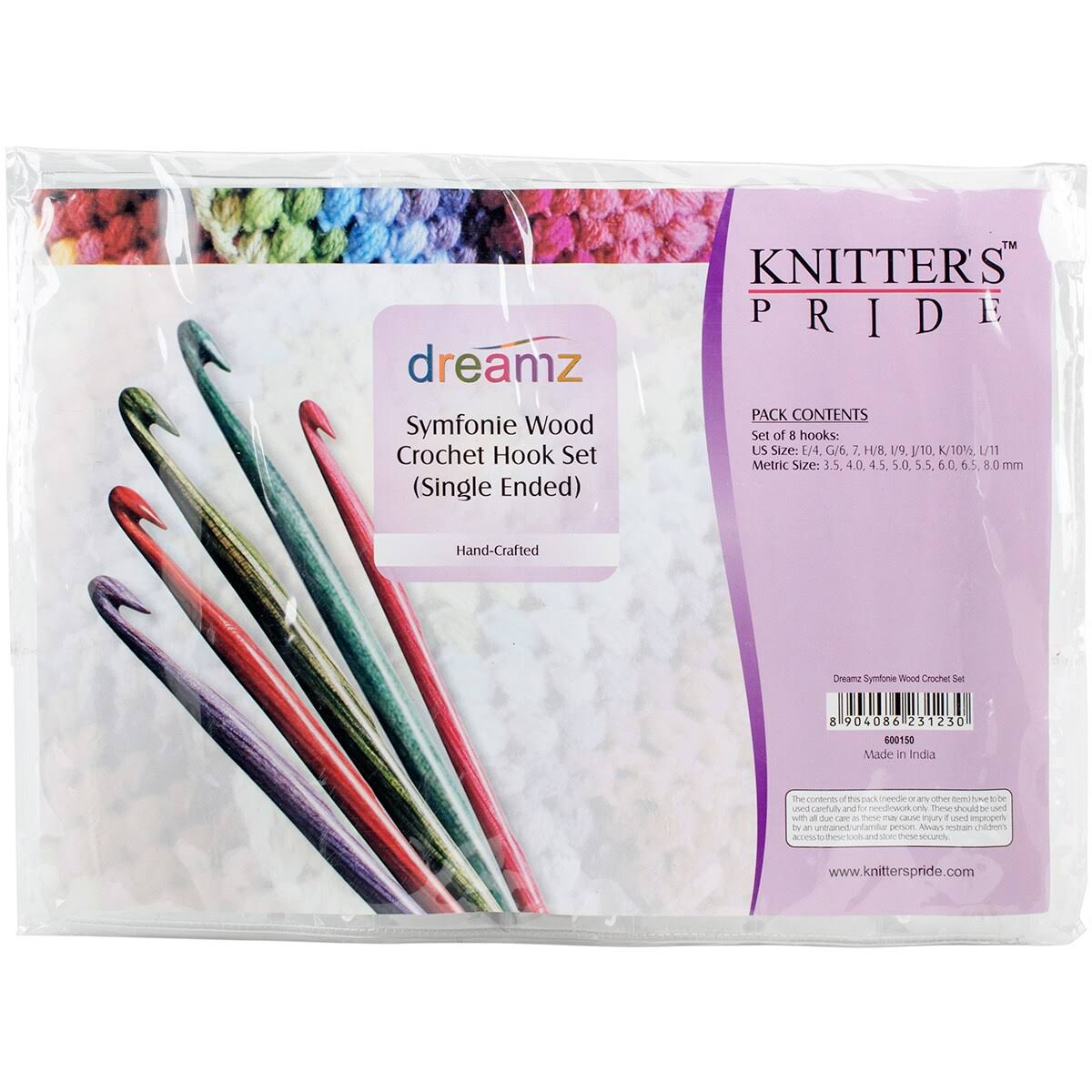Knitter's Pride Symfonie Dreamz Crochet Hook Set - Sizes E-L, 3.5mm-8mm, Set of 8