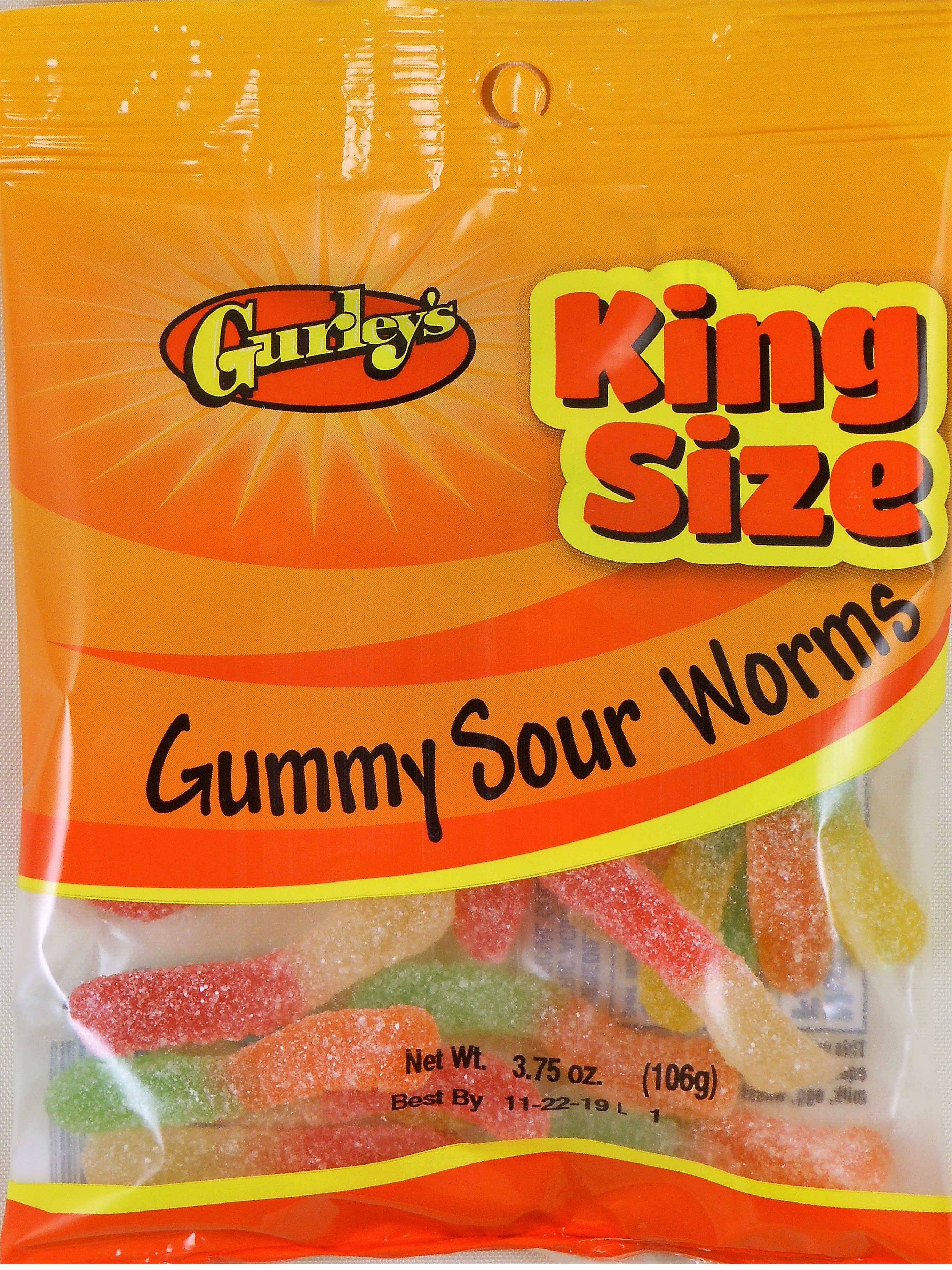 Gurley's King Size Gummy Sour Worms, 3.75 Ounce -- 12 per Case