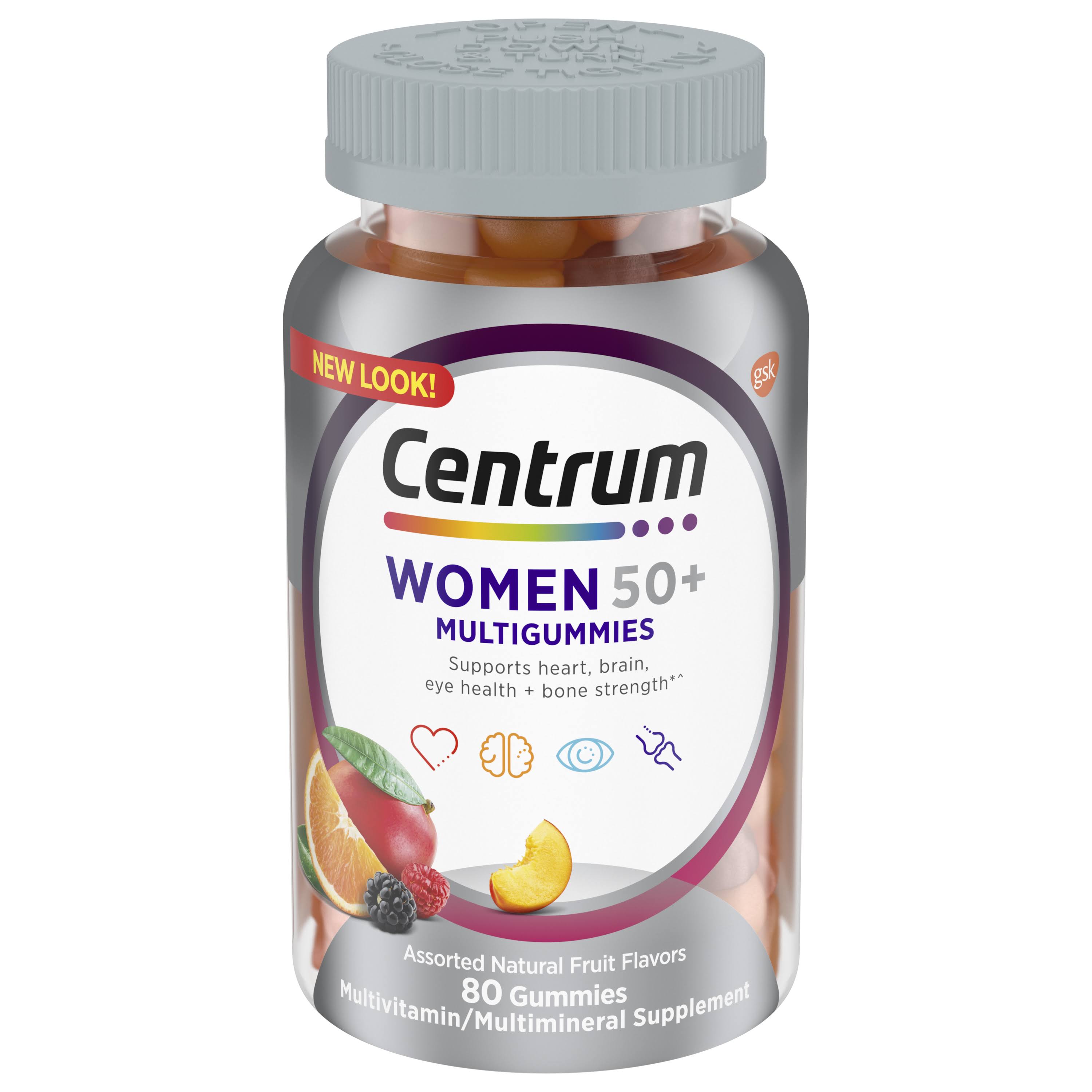 Centrum Multivitamin/Multimineral Supplement, Gummies, Women 50+, Assorted Natural Fruit Flavors - 80 gummies