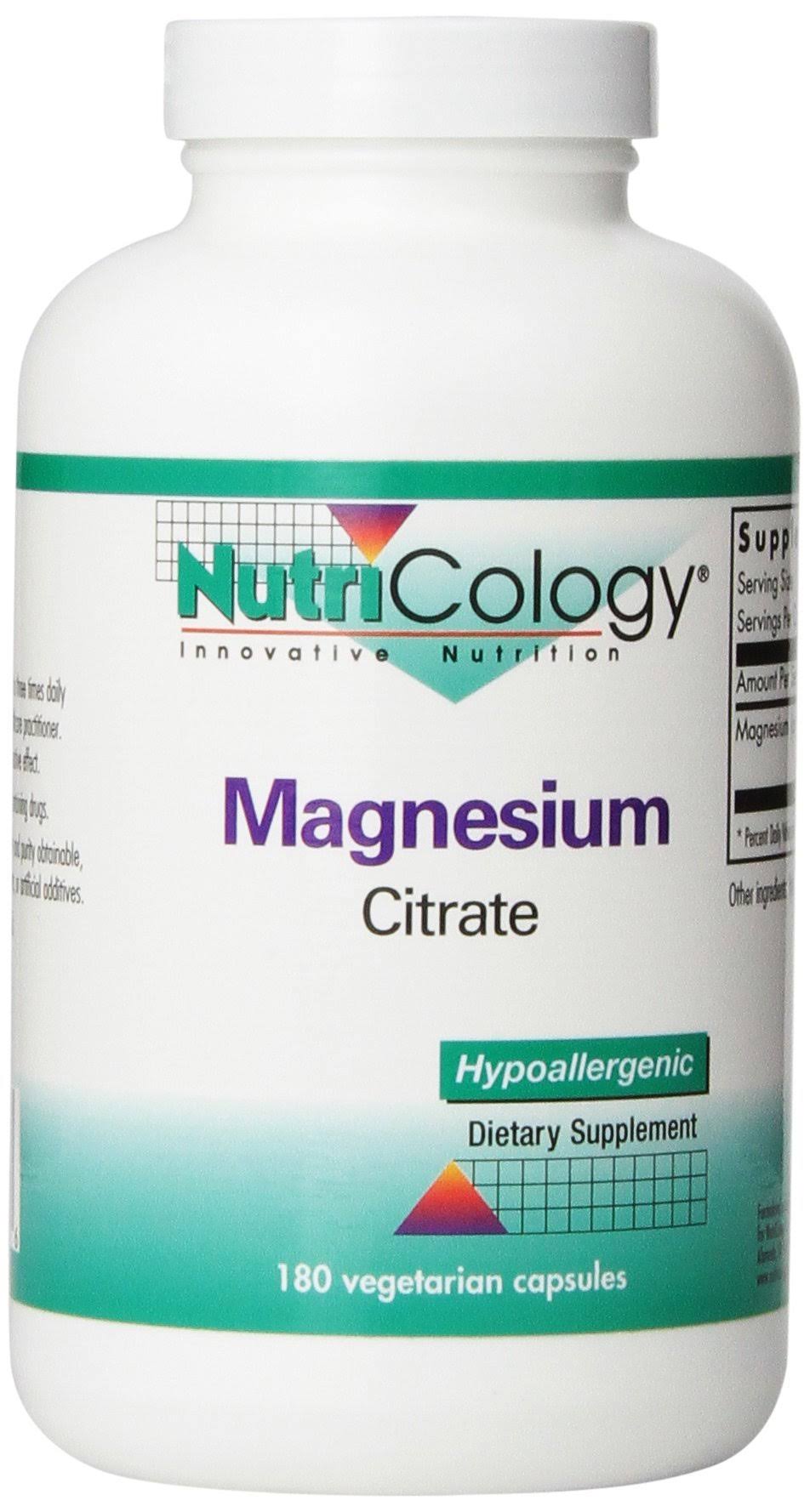 Nutricology Magnesium Citrate Supplement - 180 Vegetarian Capsules
