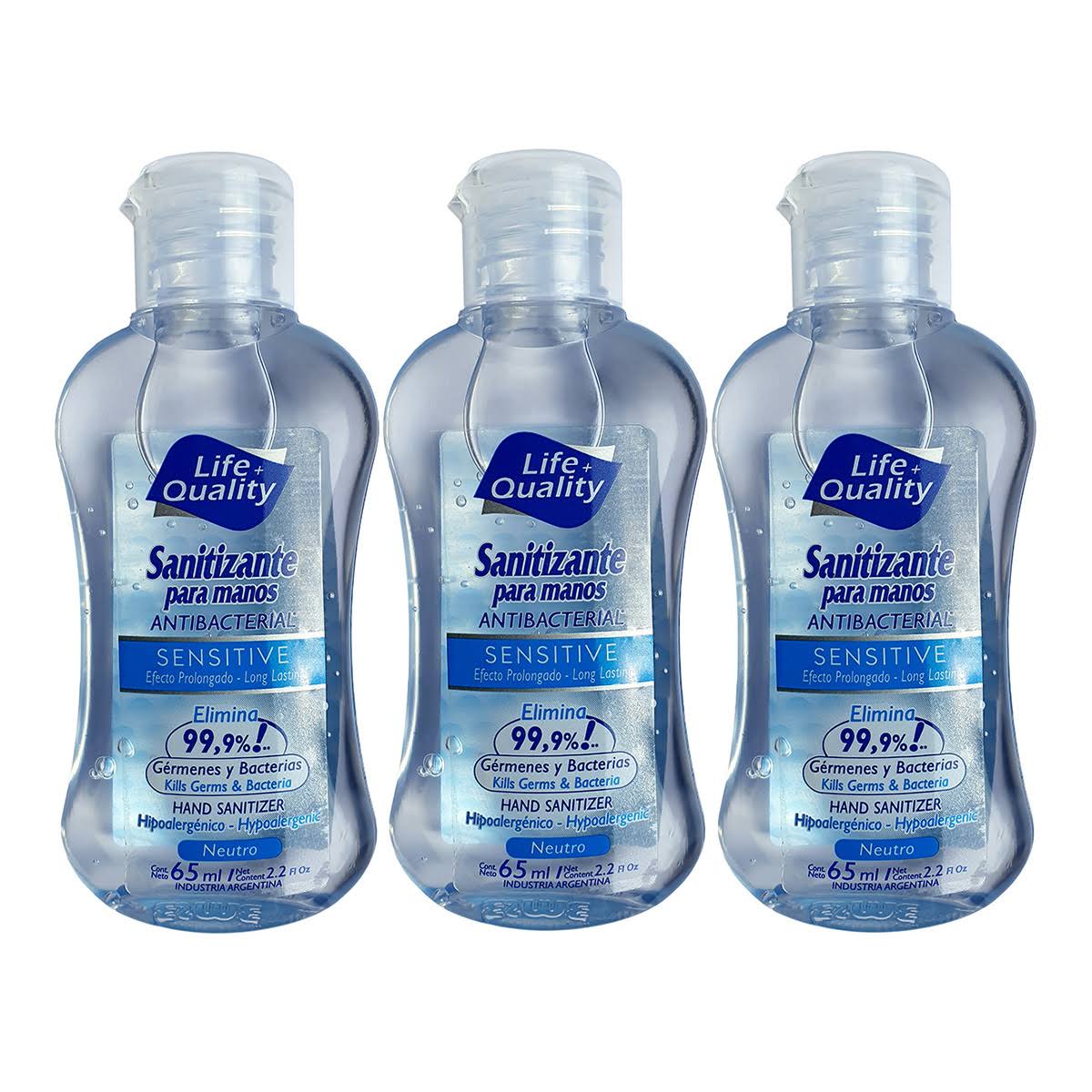 LifeQuality Sanitizante Antibacterial Hand Sanitizer Gel 3 x 65ml Sensitive Skin Formula