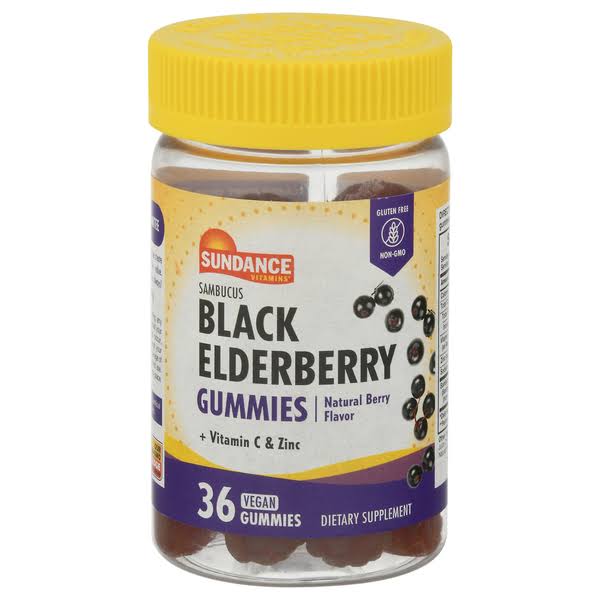 Sundance Vitamins Black Elderberry, Sambucus, Vegan Gummies, Natural Berry - 36 ea