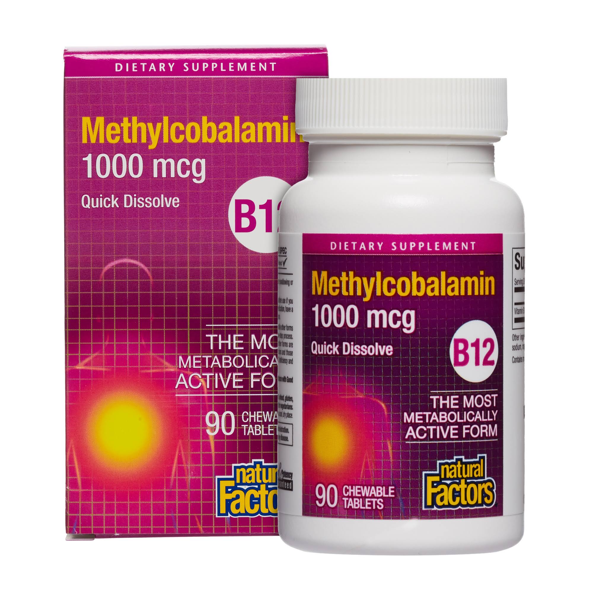 Natural Factors B12 Methylcobalamin - 90 Chewable Tablets, 1000mcg
