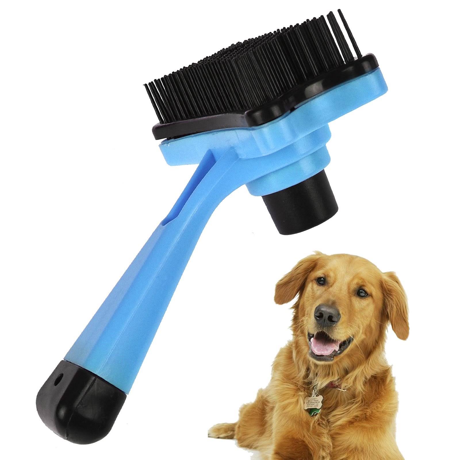 (Blue) Self-Cleaning Pet Brush Dog Cat Grooming Plastic Bristles Remove Loose Fur Hair