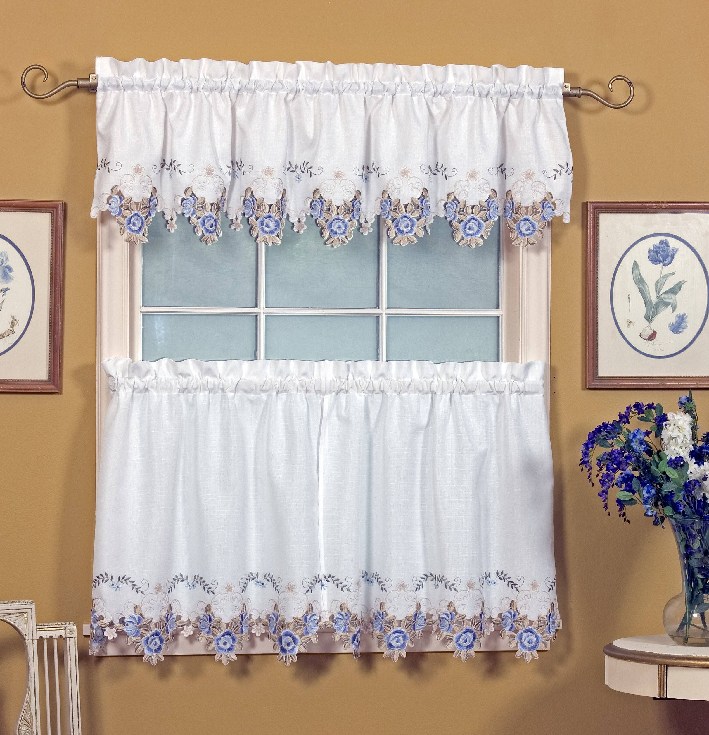 Today's Curtain Verona 24-Inch Kitchen Window Curtain Tier Pair In White/blue