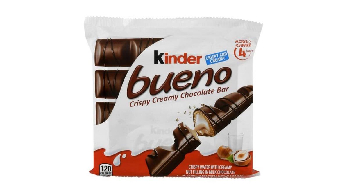 Kinder Bueno Candy Bar Pack, Milk Chocolate & Hazelnut Cream, 4 EA