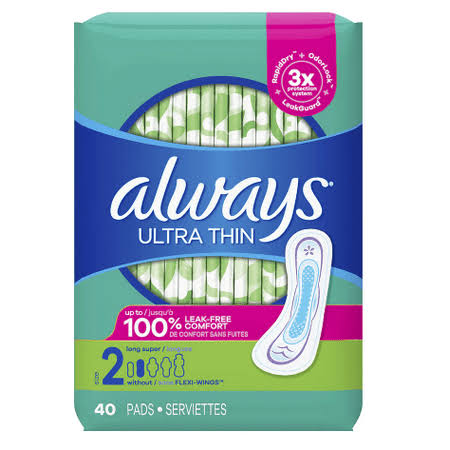 Always Long Super Ultra Thin Pads - without Wings, Unscented, 40ct