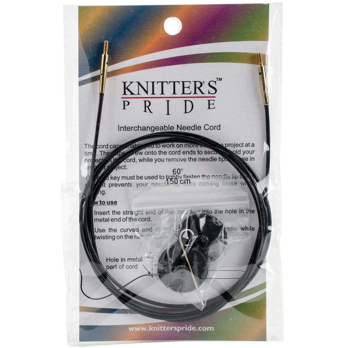 Knitter's Pride-Interchangeable Cords 49"(60"w/tip)-Black w/Gold Plated Connectors