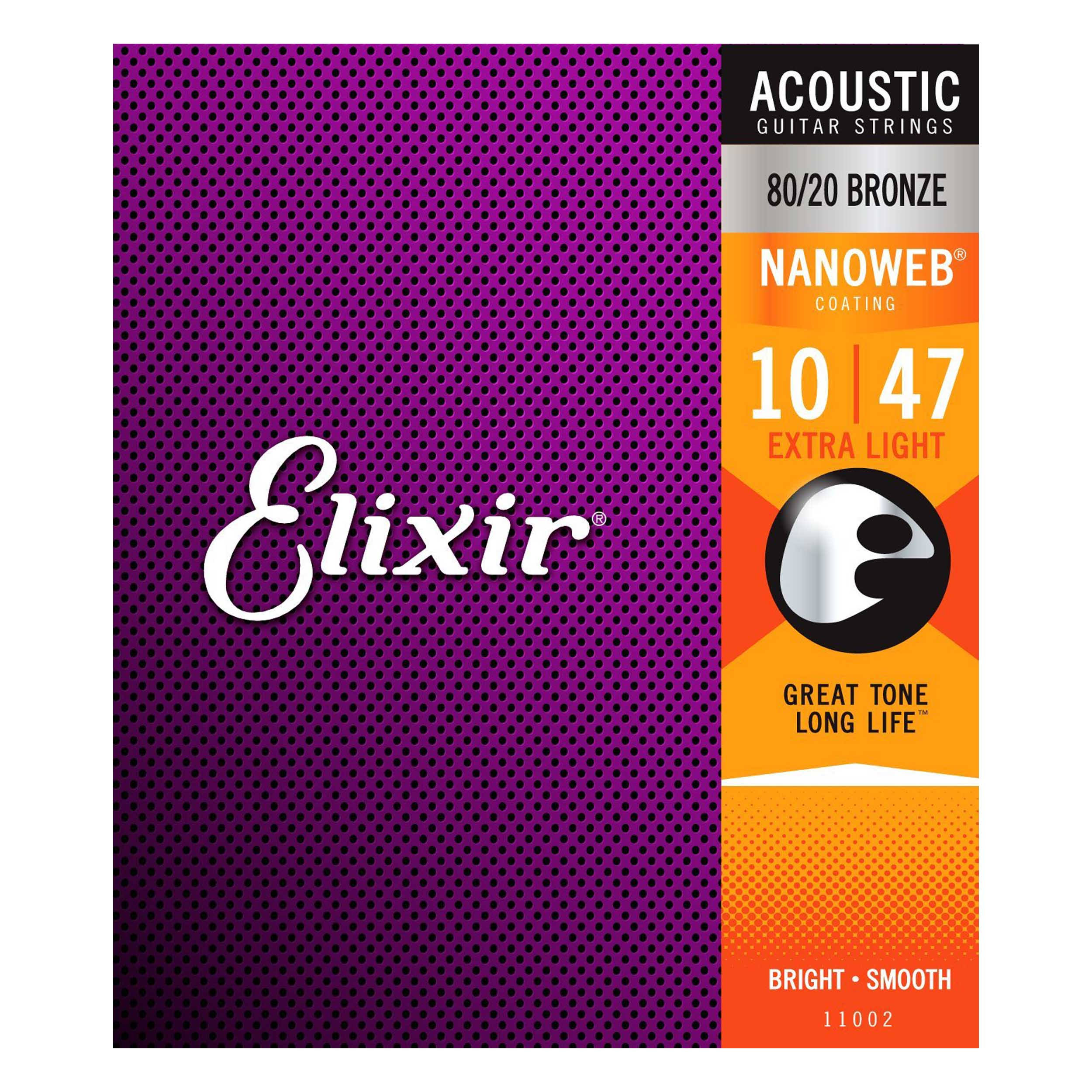 Elixir Nanoweb Coated 80/20 Bronze Acoustic Guitar Strings - Extra Light, 10-47