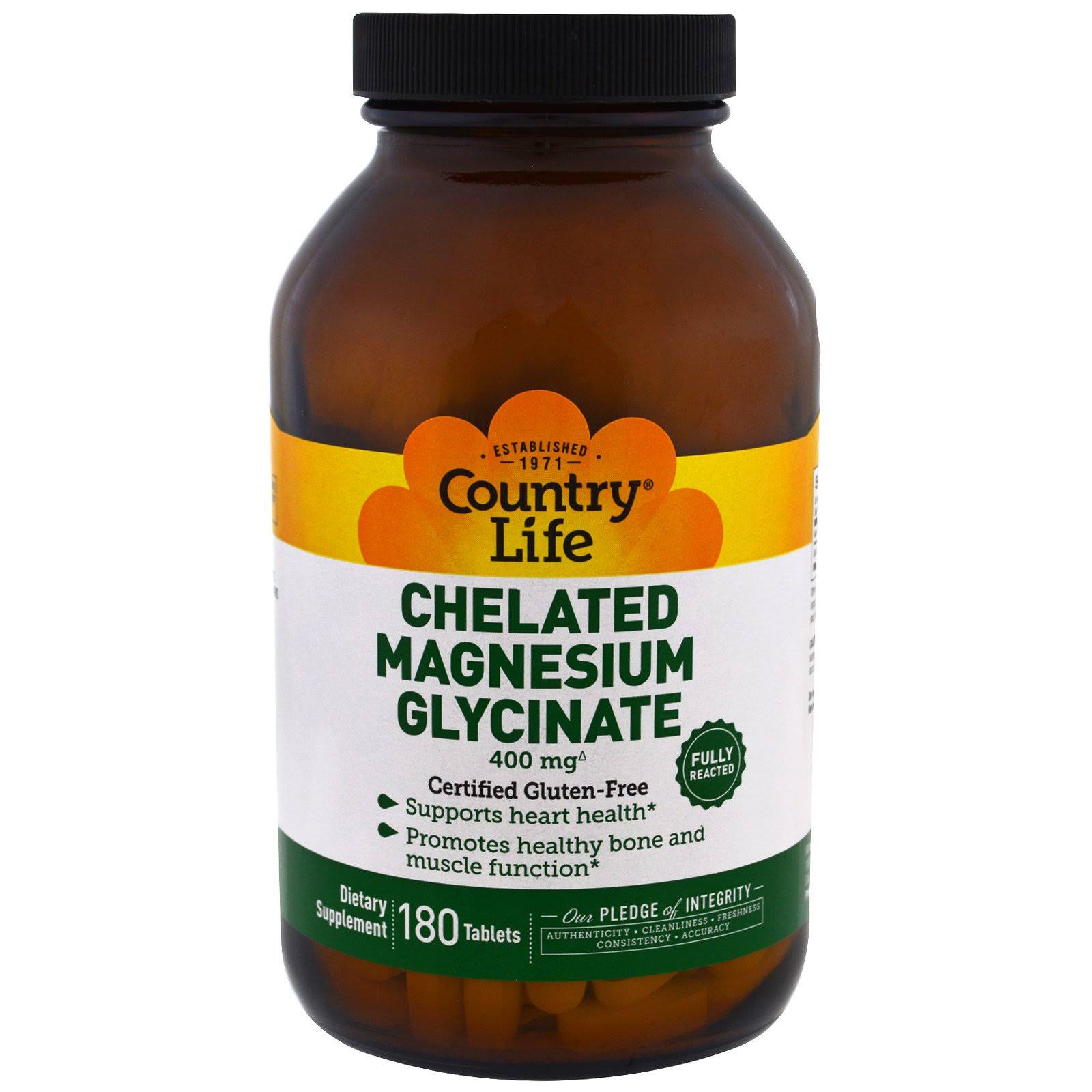 Country Life Chelated Magnesium Glycinate Dietary Supplement - 180 Tablets