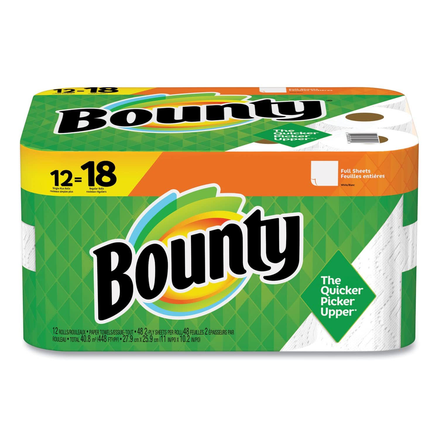 Bounty Kitchen Roll Paper Towels, 2-Ply, White, 48 Sheets-single Plus Roll, 12 Rolls-Carton 65506