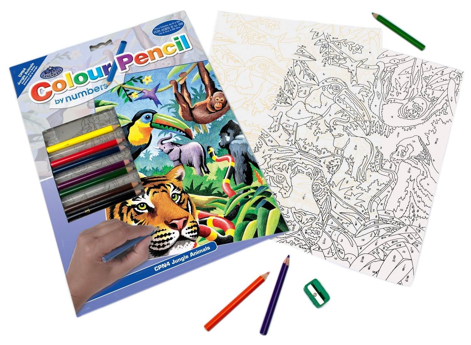 Royal Brush Colour Pencil By Number Kit - Jungle Animals