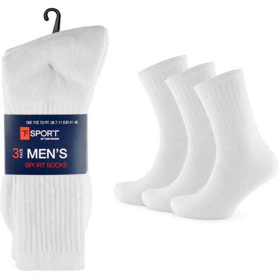Mens Sport Socks - White, 3pk