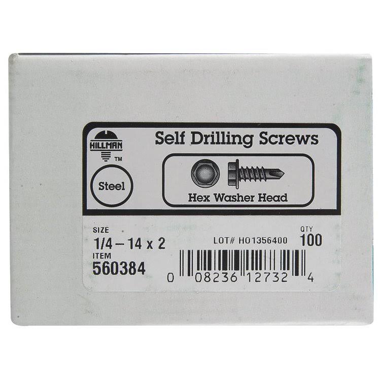 The Hillman Group 560384 Washer Head Self Drilling Screw - 1/4-14" x 2", 100 Count