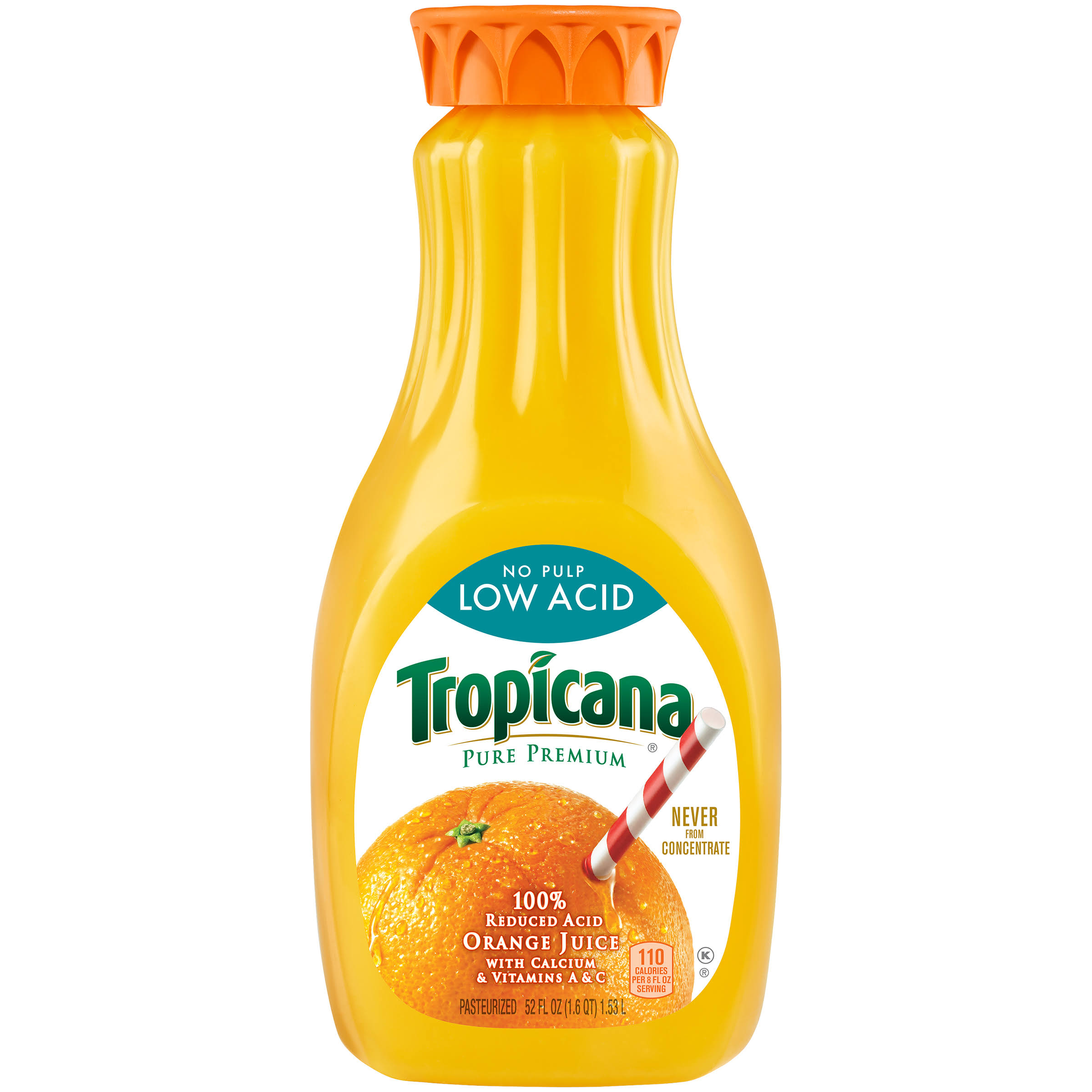 Tropicana Orange Juice No Pulp Low Acid Bottle 52 fl oz