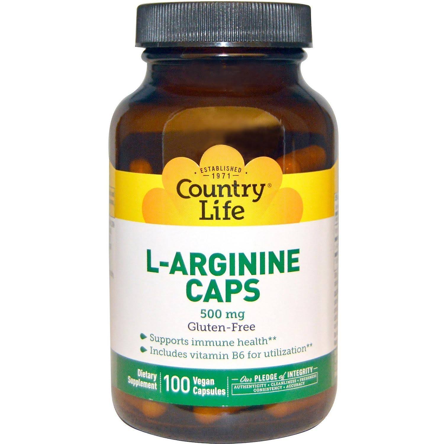 Country Life L-Arginine Caps 500mg Vegetarian Capsules - x100