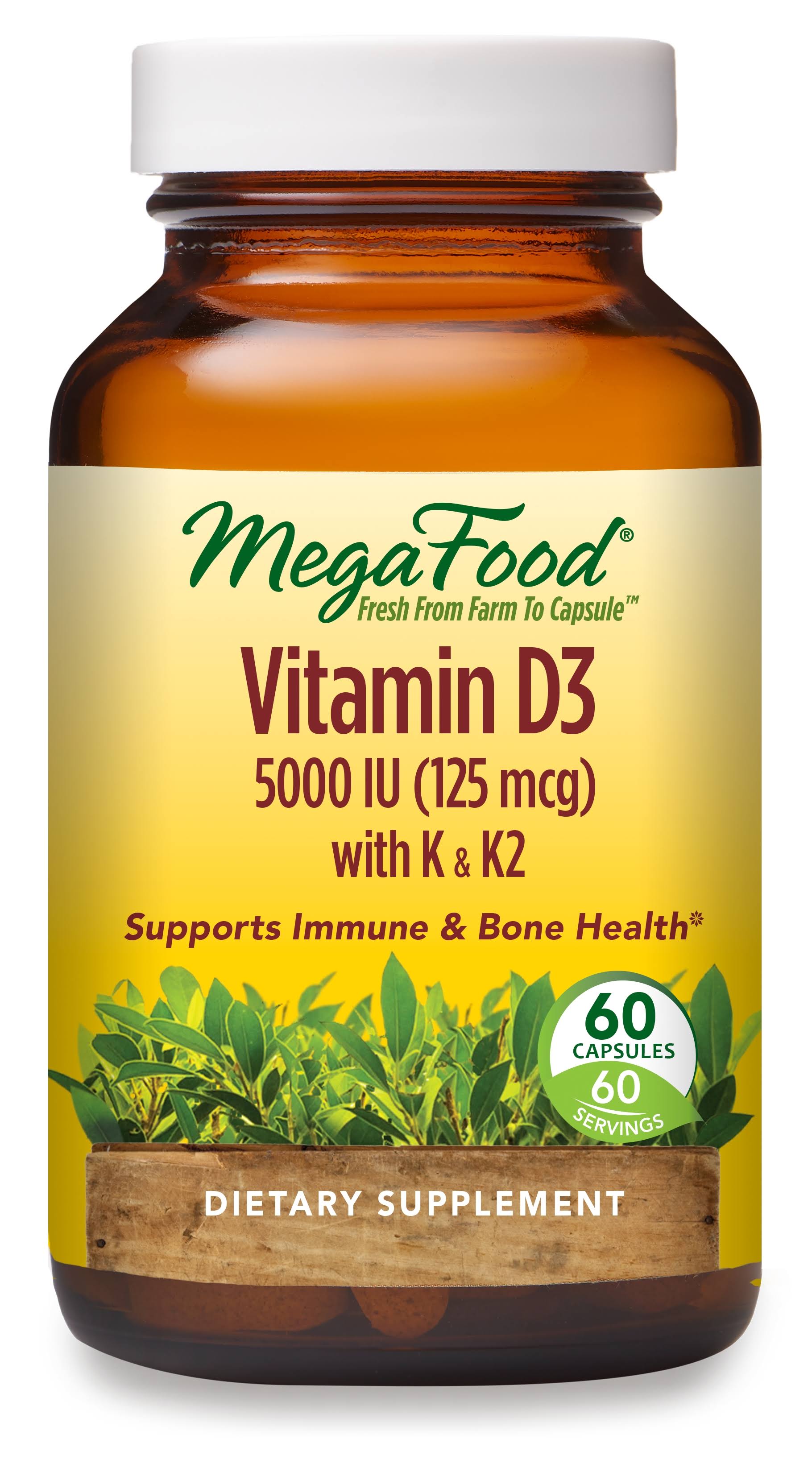 MegaFood - Vitamin D3 5000 IU with K & K2 - 60 Capsules