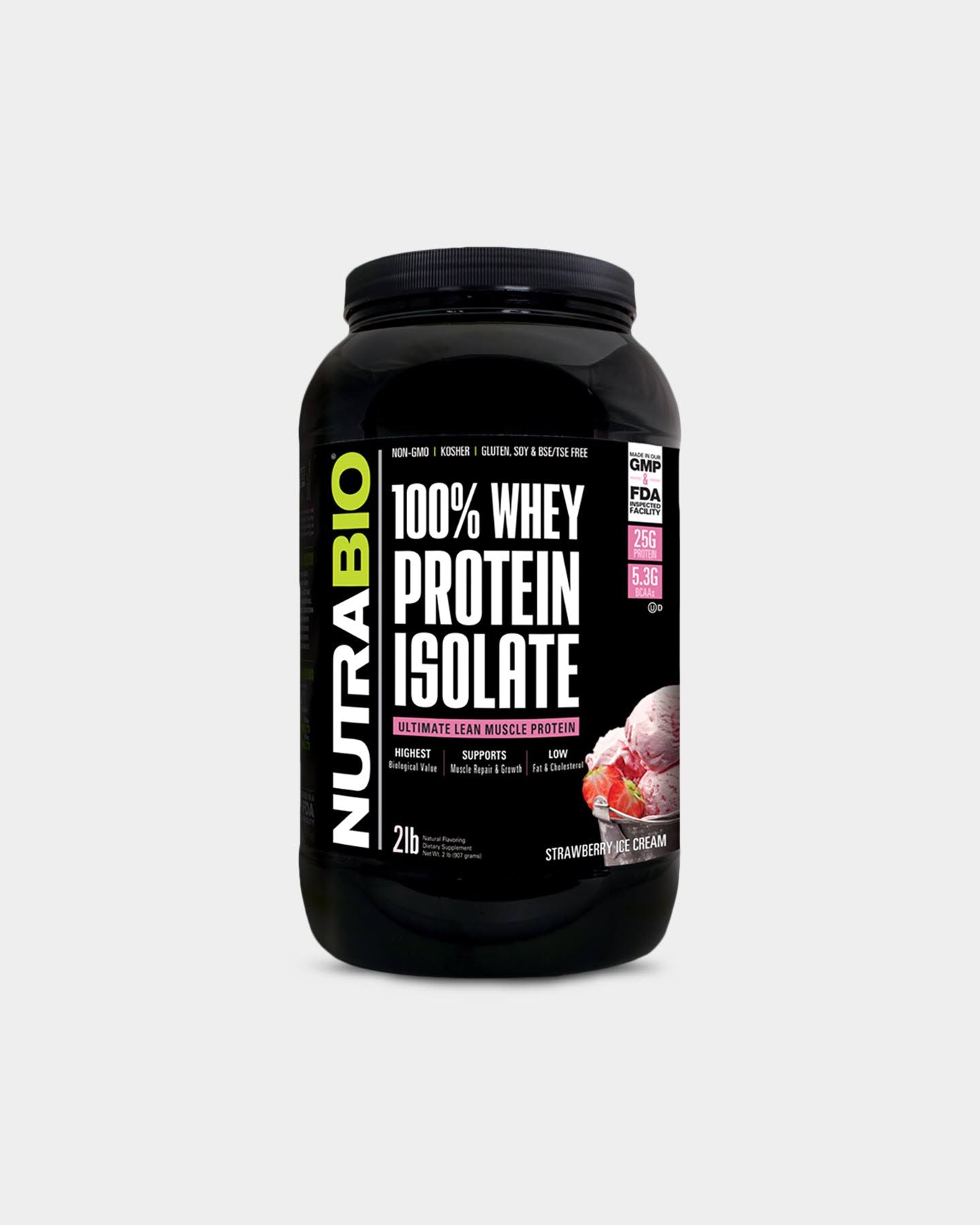 NutraBio Whey Protein Isolate - 2lbs, Strawberry