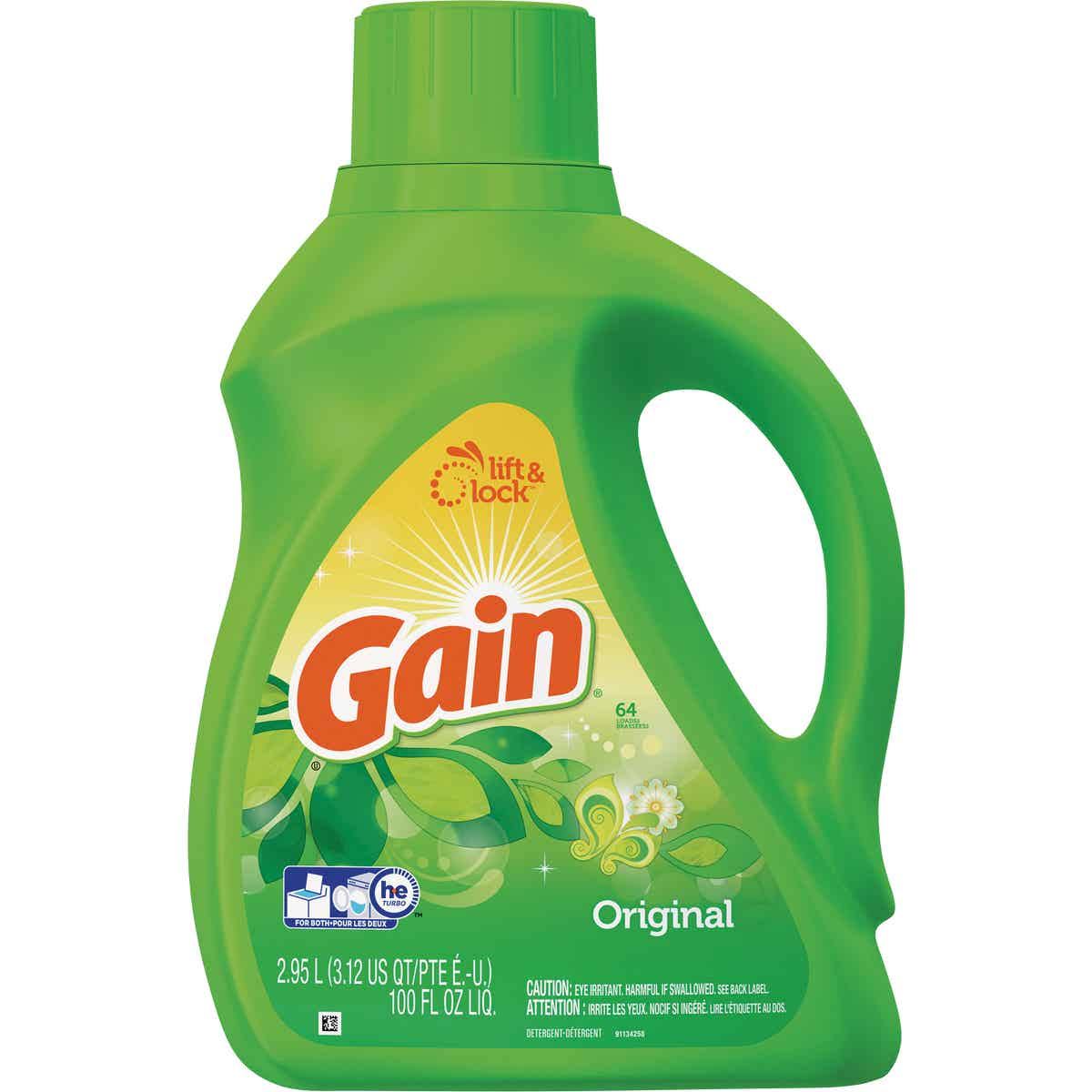 Liquid Laundry Detergent, Gain Original Scent, 92 oz Bottle, 4-Carton