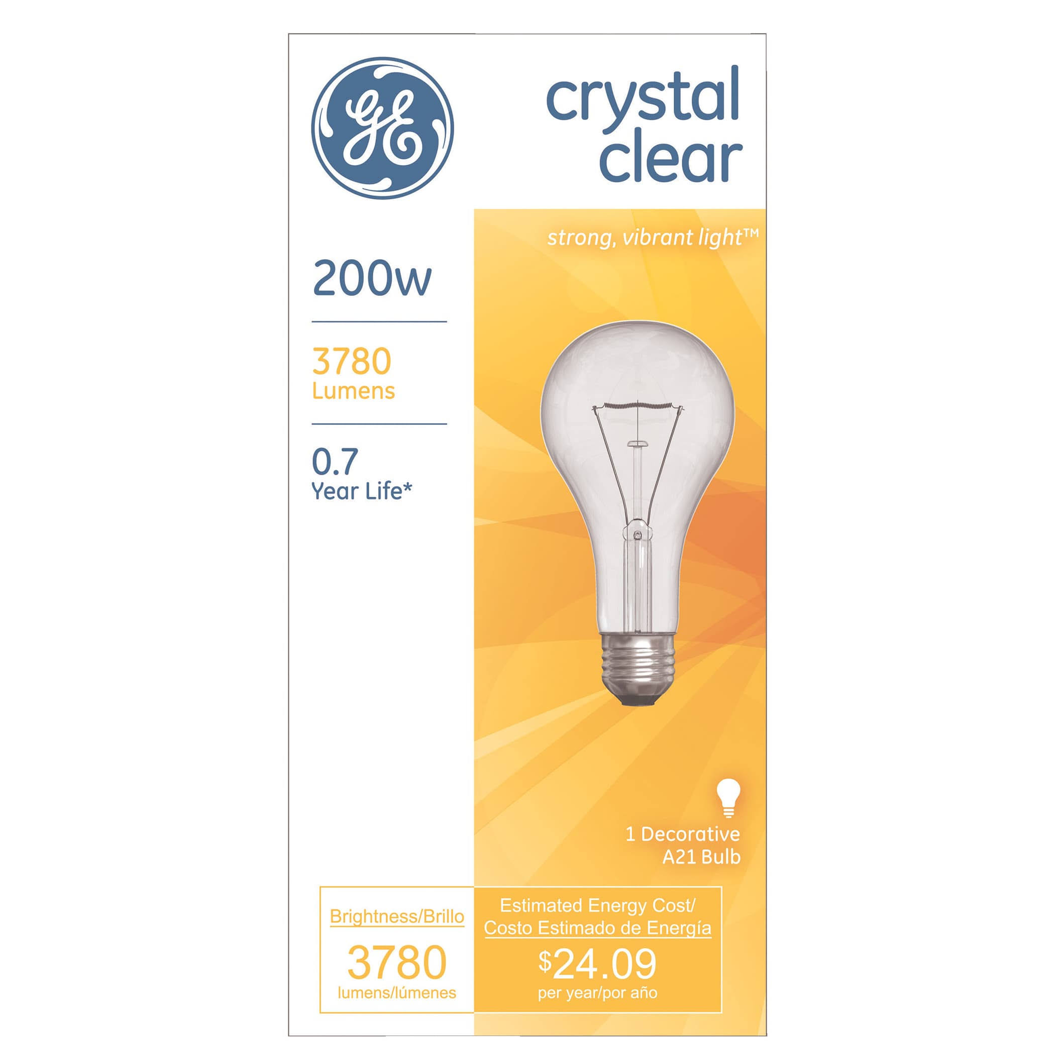 GE Decorative Bulb, Crystal Clear, 200 Watts
