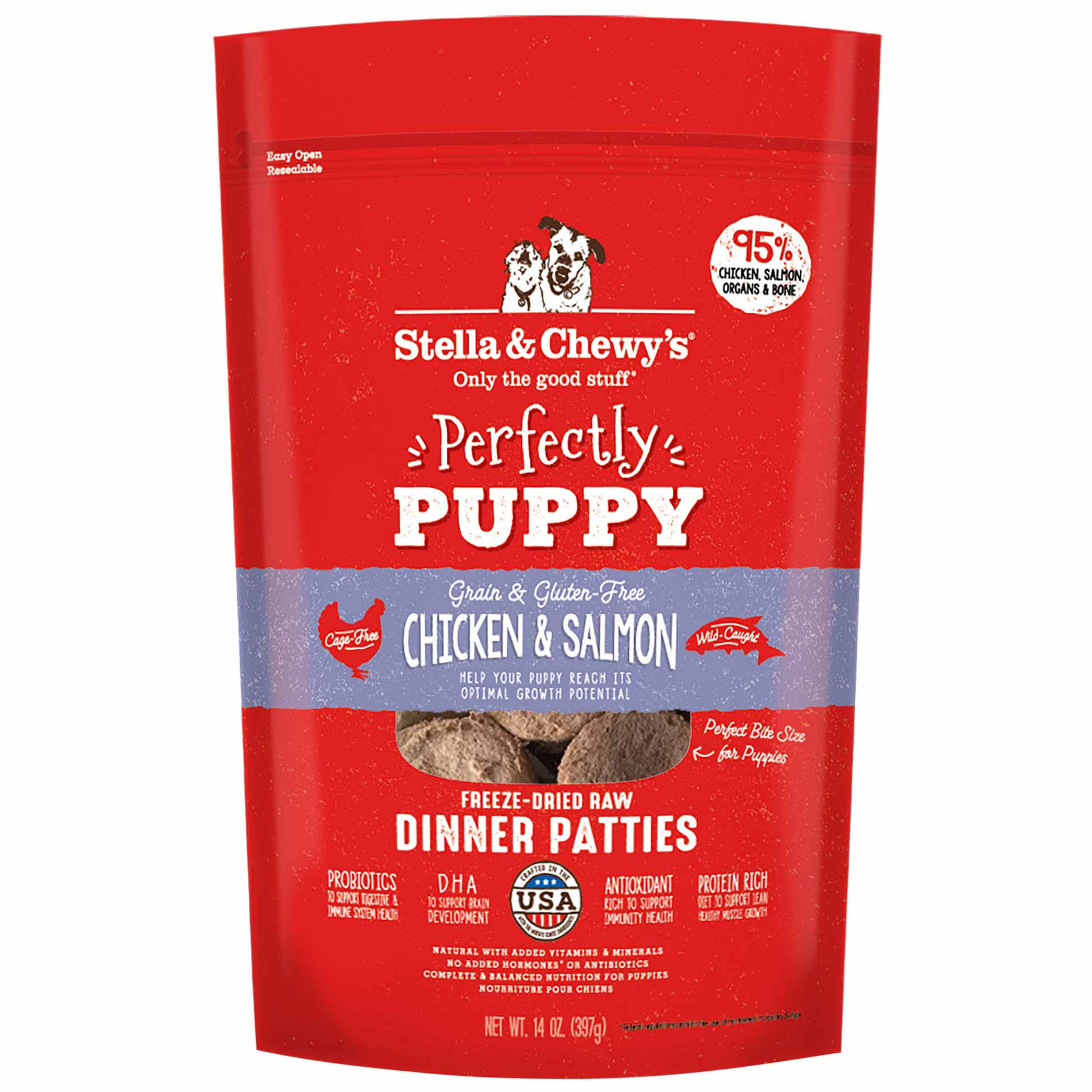 Stella & Chewy's Perfectly Puppy Chicken & Salmon Dinner Patties Freeze-Dried Raw Dog Food 14 oz.