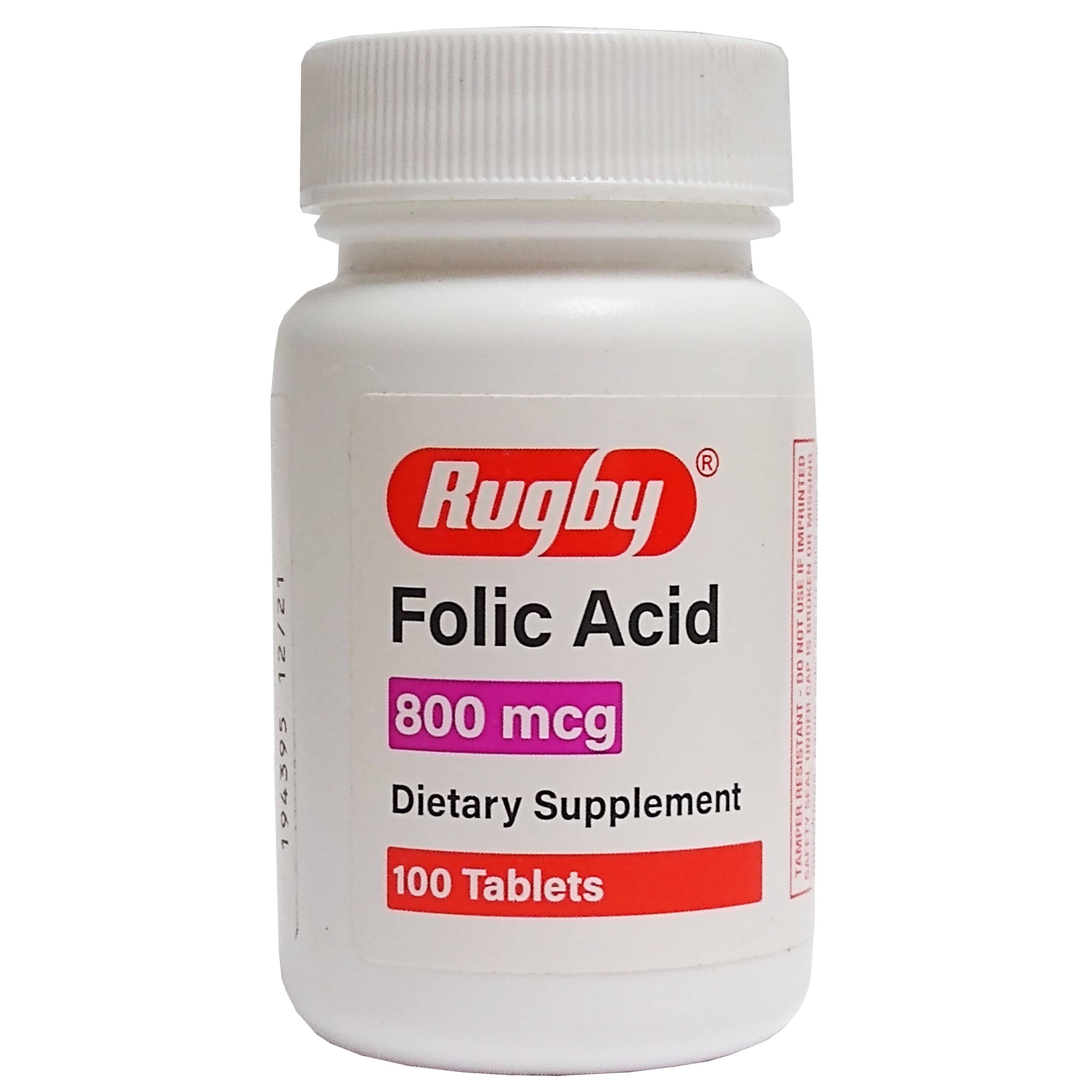 Rugby Folic Acid 800 mcg 100 Tablets, 1 Bottle Each, by Rugby