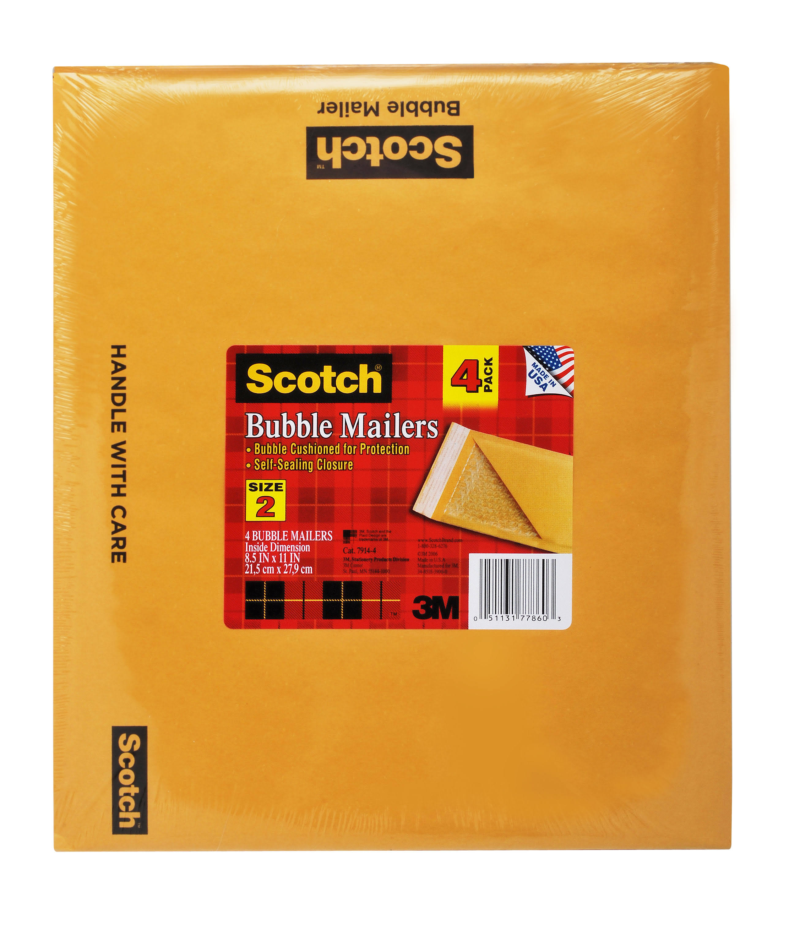 Scotch 7914-4 Bubble Mailer - #2, 8.5"x11", 4pk