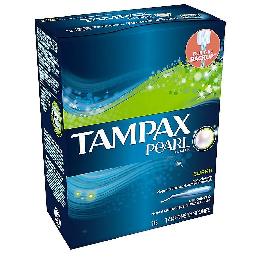Tampax Pearl Plastic Super Absorbency Tampons - 18 Tampons, Unscented