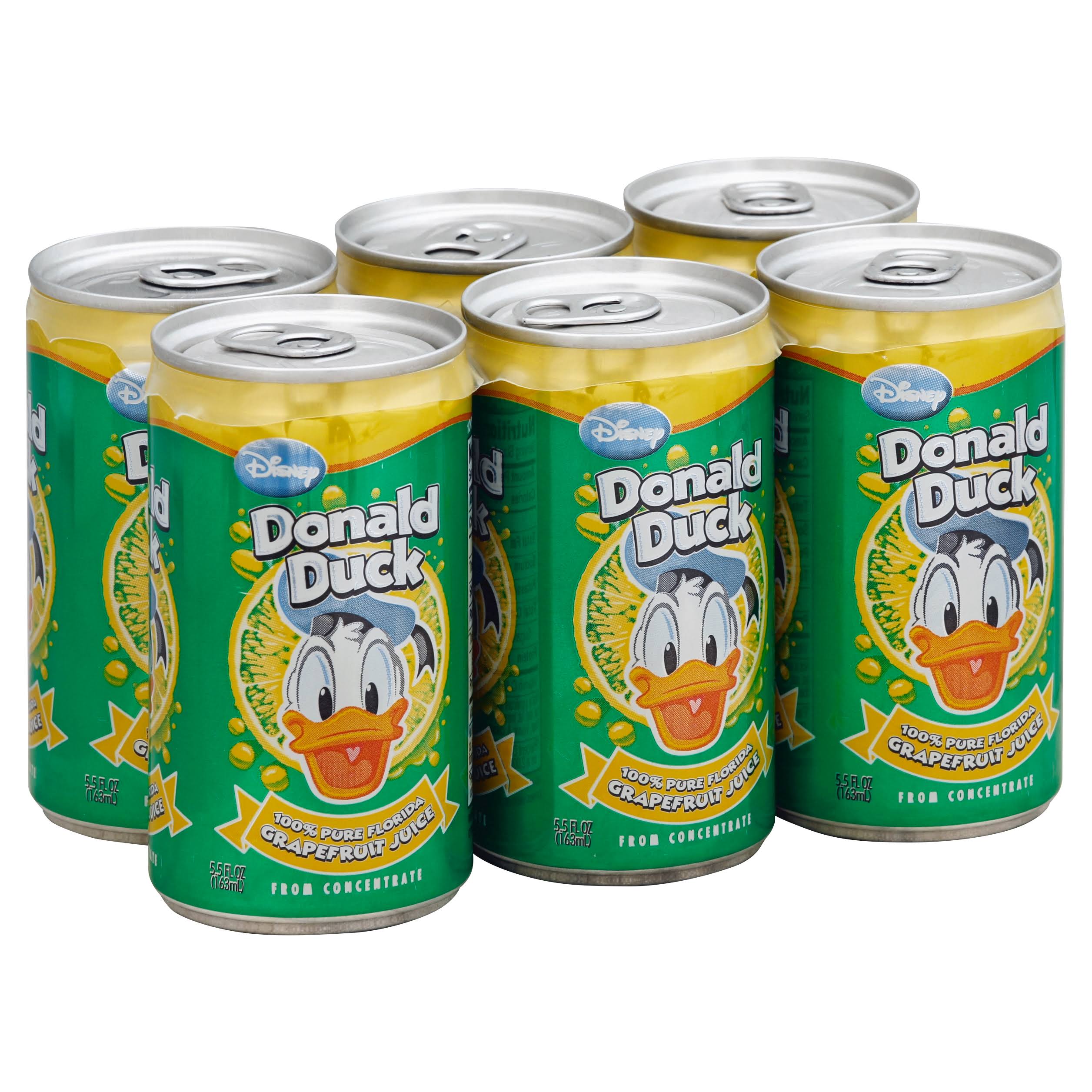 Donald Duck 100% Juice, Pure Florida Grapefruit - 6 pack, 5.5 fl oz cans