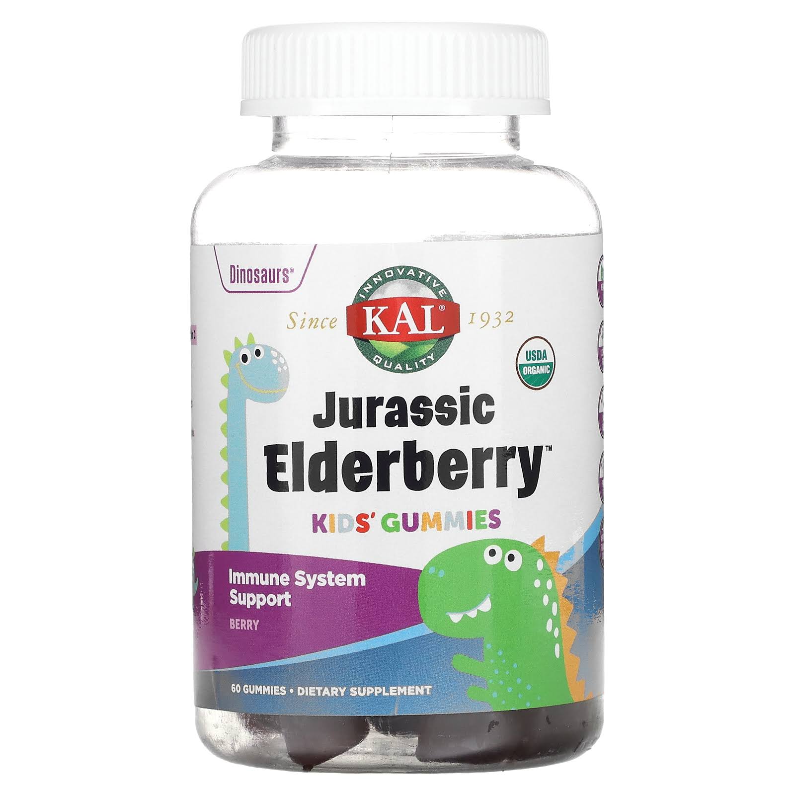 KAL Organic Jurassic Elderberry Kid's Gummies, Berry Flavor - 60