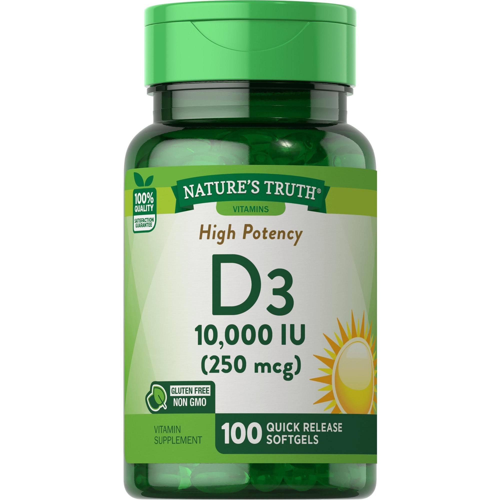 Nature's Truth, High Potency Vitamin D3, 250 MCG (10,000 IU), 100 Quick Release Softgels