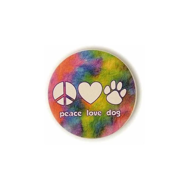 Peace Love Dog Paw Print Heart Absorbent Stone Car Auto Coaster 2.5" Cup Holder