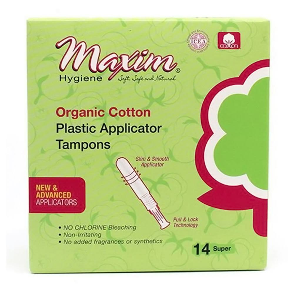 Maxim Hygiene Products Organic Cotton Plastic Applicator Tampon Super, 14 Count (Pack of 1)