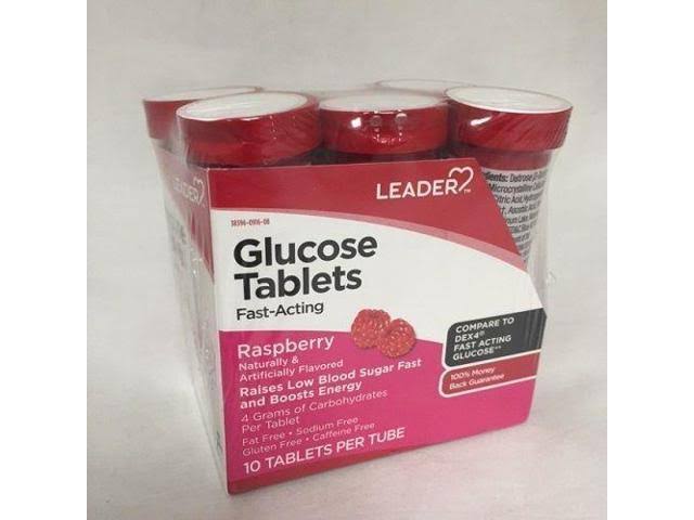 Leader Chewable Glucose 4mg Tabs, Raspberry, 10ctX6ct